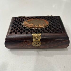 Indian Wooden trinket Box with Brass Elephant Accent
